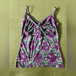 North Face Floral Tank Top Green Purple Flowers